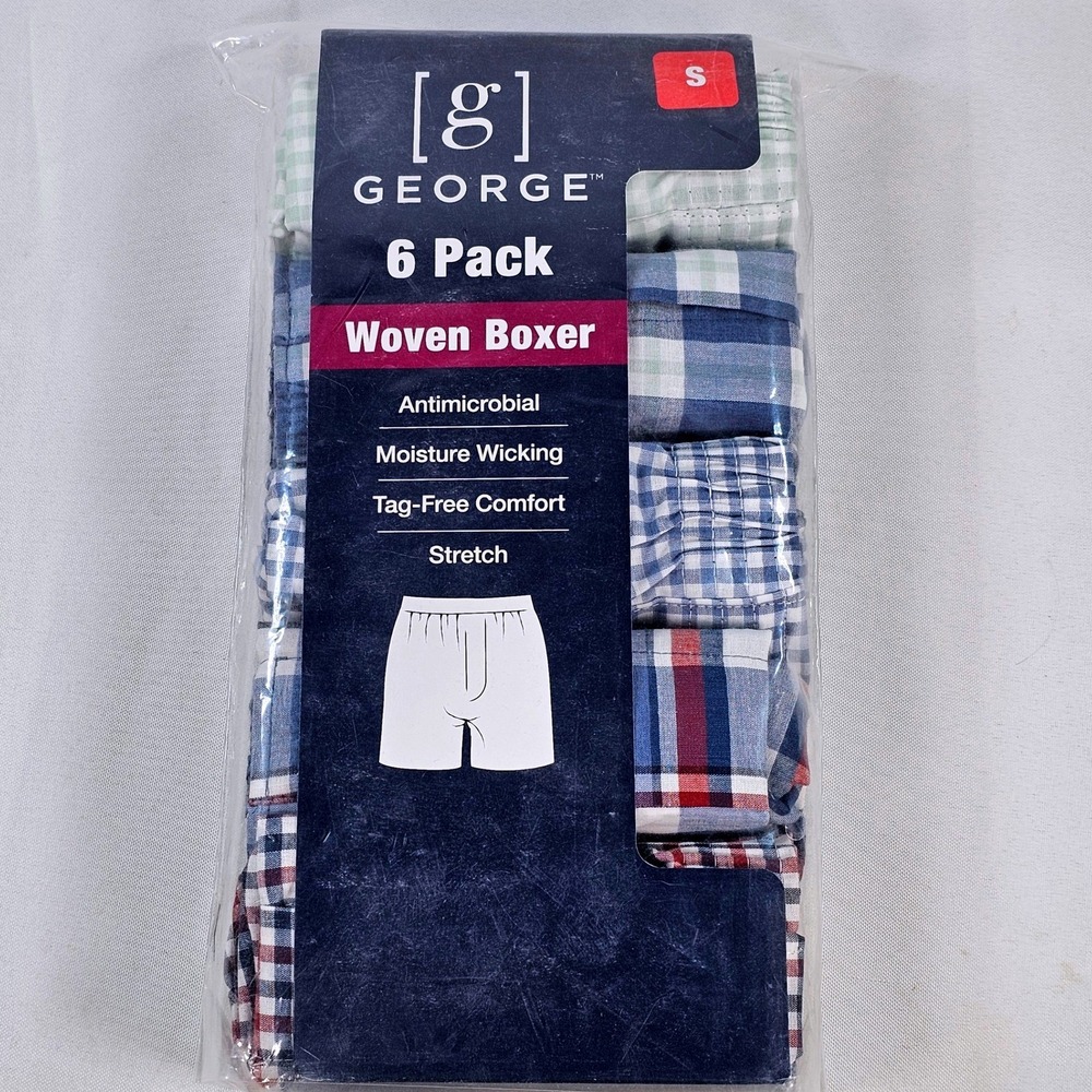 George Mens 5 Pack Woven Boxers Small 28-30 Plaid Gingham Antimicrobial Stretch